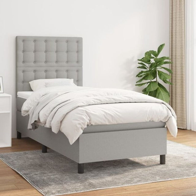 vidaxl Boxspringbett mit Matratze in Grau und Weiß aus Stoff, B/T/H: 200 x 80 x 118 cm - Bild 1