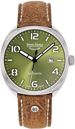 Bruno Söhnle Glashütte Herrenuhr, Automatik, Edelstahl, Leder, Grün, 44 mm - Bild 1