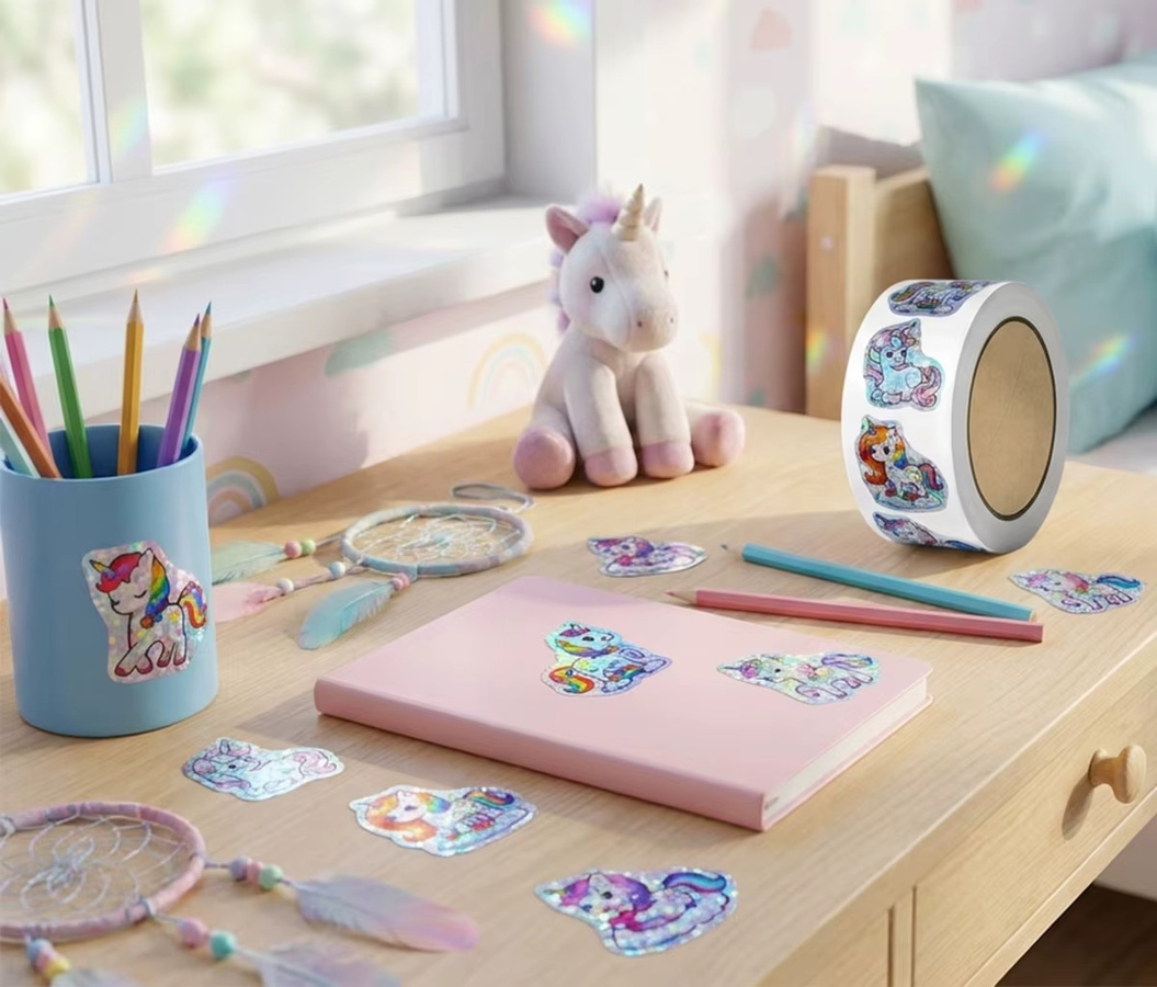 Tumoni Laser-Einhorn-Etikettenaufkleber in Multicolour, 8 Stile, Durchmesser: 2,5 cm, selbstklebend für DIY-Dekoration und Party-Geschenktüten - Bild 2