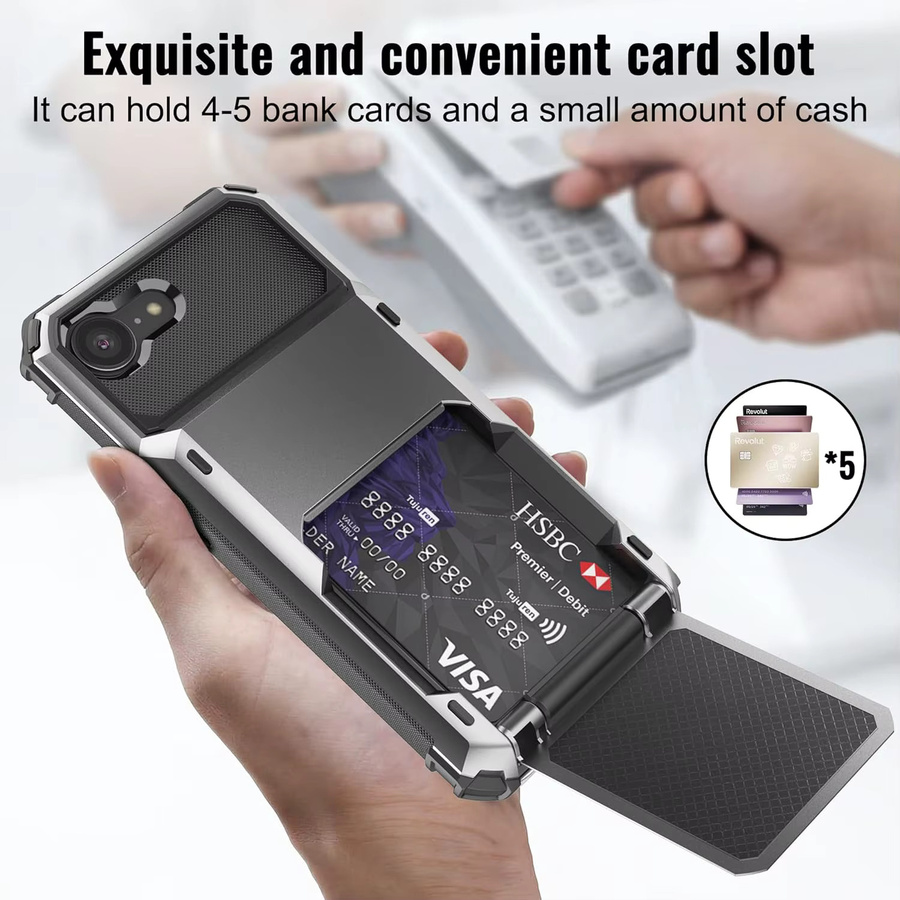 Huikai Schutzhülle für iPhone 17e und iPhone 16e mit 4 Kartenfächern, robustes Doppelschicht-Design mit Stoßfestigkeit und verstecktem Klappverschluss, Schwarz - Bild 2