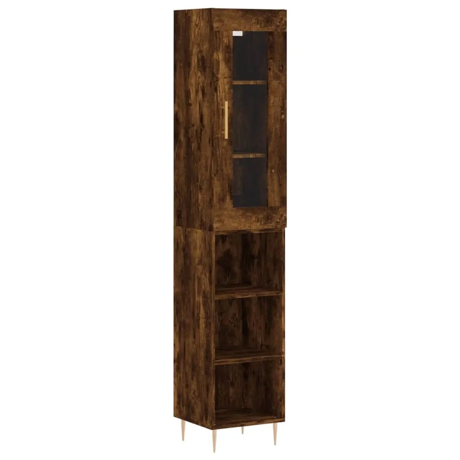 vidaXL Highboard Räuchereiche in Braun mit Glastüren und Regalen, B/T/H: 34,5 x 34 x 180 cm - Bild 2