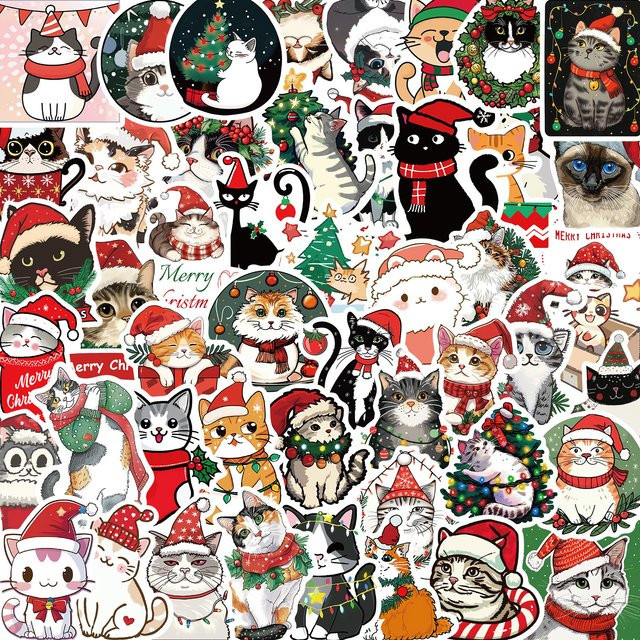 Kawaii Cartoon Weihnachten Katze Aufkleber, 50-teiliges Set, multicolor - Bild 1