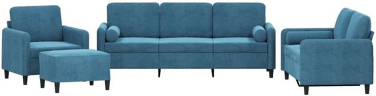 Vidaxl 4-tlg. Sofagarnitur in Blau aus Samt und Polyester mit Metallgestell - Bild 1