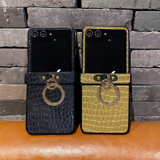 Luxuriöse Motorola Handyhülle mit Krokodil-Textur und Glitzer-Diamant-Ring-Schnalle in Schwarz oder Grün - Bild 1