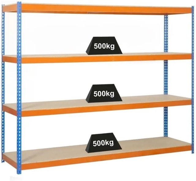PROREGAL Schwerlastregal Wood Beast mit 4 Ebenen, H x B x T: 200 x 240 x 45 cm, Blau-Orange - Bild 1