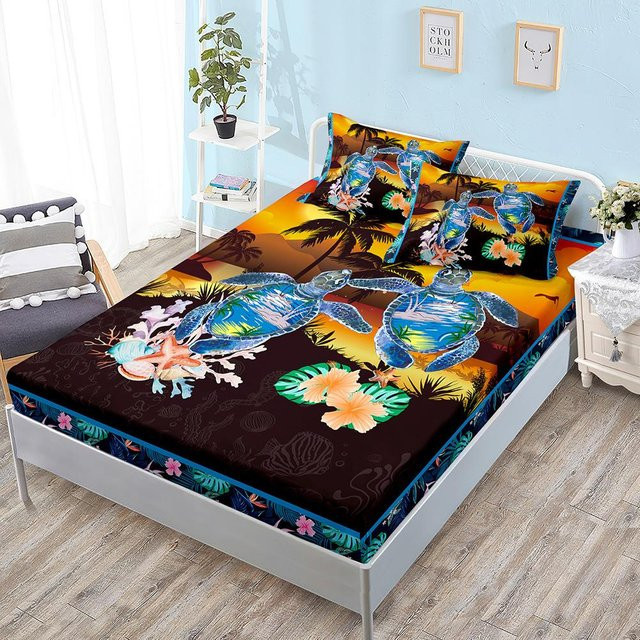 Lodestar Ocean World Spannbettlaken mit Schildkröten-Motiv aus Mikrofaser, Mehrfarbig, B/T/H: 90 x 190 x 40 cm - Bild 1