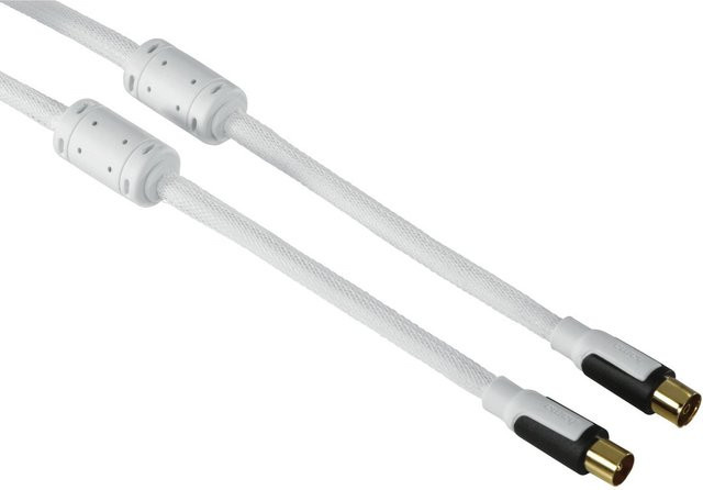 Hama Antennen-Kabel Koax-Stecker zu Koax-Kupplung mit Gewebe, Weiß, Länge: 1,5 m, 100 dB - Bild 1