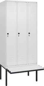 C+P Spind Classic PLUS Garderobenschrank mit Bank, 3 Abteile, Sicherheits-Drehriegel, 3 Garderobenhaken, Farbe: Reinweiß, B/T/H: 212,0 x 90,0 x 81,5 cm - Bild 1