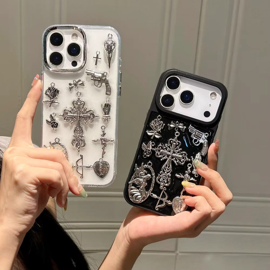 Personalisierbare Handyhülle im dunklen Stil mit Kreuzpistolen-Design für Apple iPhone 11 bis iPhone 17 Pro Max, Farbe: Weiß - Bild 4