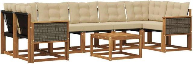 vidaXL Outdoor-Sofagarnitur L-Form aus Akazienholz mit Kissen und Couchtisch, Braun und Beige - Bild 1