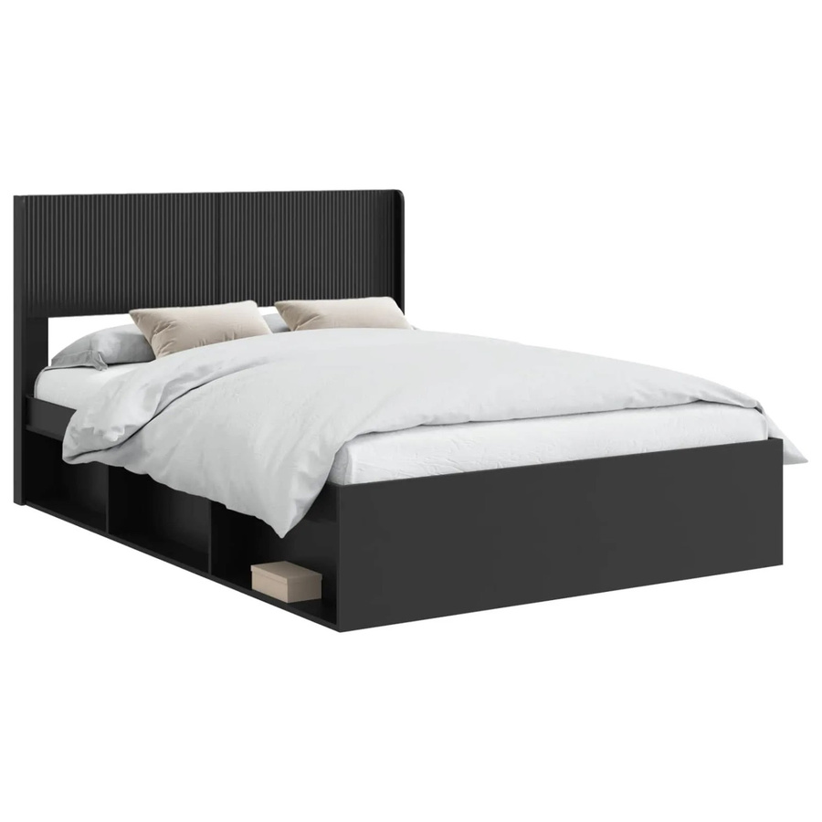 vidaXL Bettgestell mit Kopfteil und Stauraum in Schwarz matt, B/T/H: 135 x 190 x 141,5 cm - Bild 2