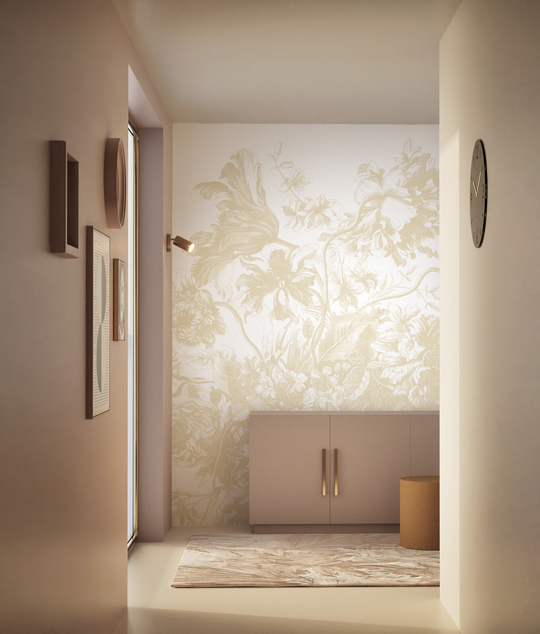 KEK Amsterdam Mural Engraved Flowers Uyterlinde Wandtattoo in Beige und Gold mit floralem Design, Breite: 390 cm - Bild 1