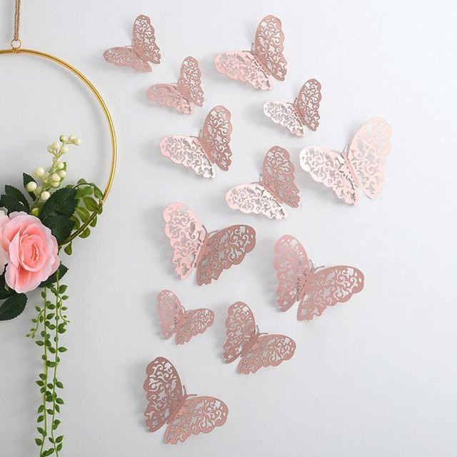Chenxiaogang 3D Schmetterling Wandaufkleber in Grau mit goldener Textur zur kreativen Wanddekoration - Bild 1