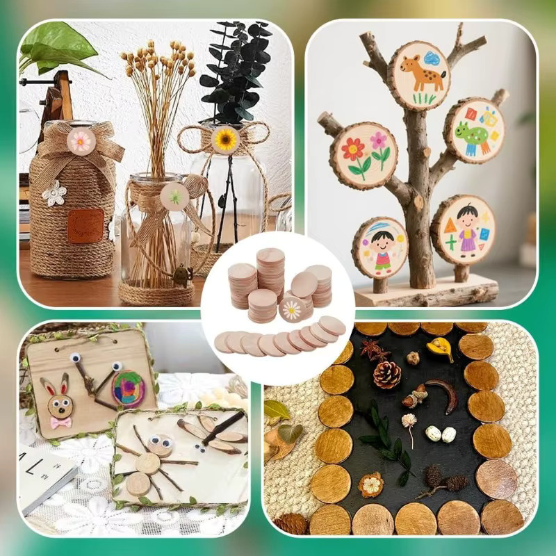 Runde Holzkreise aus Holz in Beige, unlackierte Holzscheiben Durchmesser: 3,5 cm für Bastelarbeiten und Dekoration - Bild 3