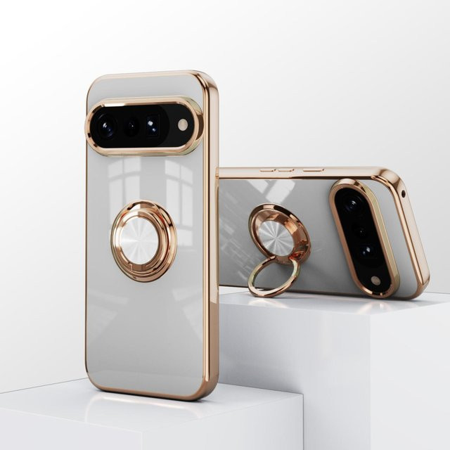 Magnetische Handyhülle mit galvanisiertem Ringständer für Google Pixel 10 Pro XL 9 Pro XL 8 7 6 5 kompatibel mit MagSafe kabellosem Laden in Weiß - Bild 1