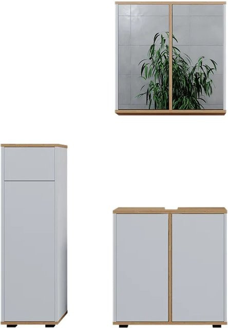 Vicco Badmöbel-Set Didi in Weiß und Eiche, 3-teilig mit Midischrank und Schublade - Bild 2