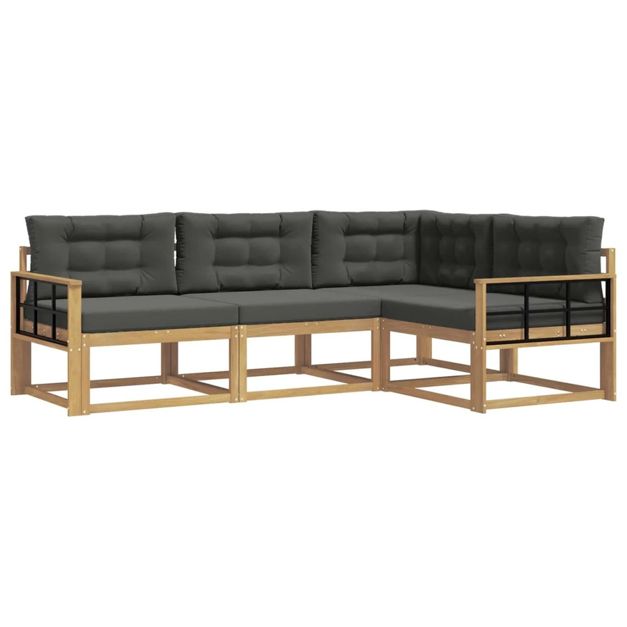 vidaXL Outdoor-Sofagarnitur 3-teilig L-Form aus Akazienholz mit Polstern in Weiß und Anthrazit - Bild 2