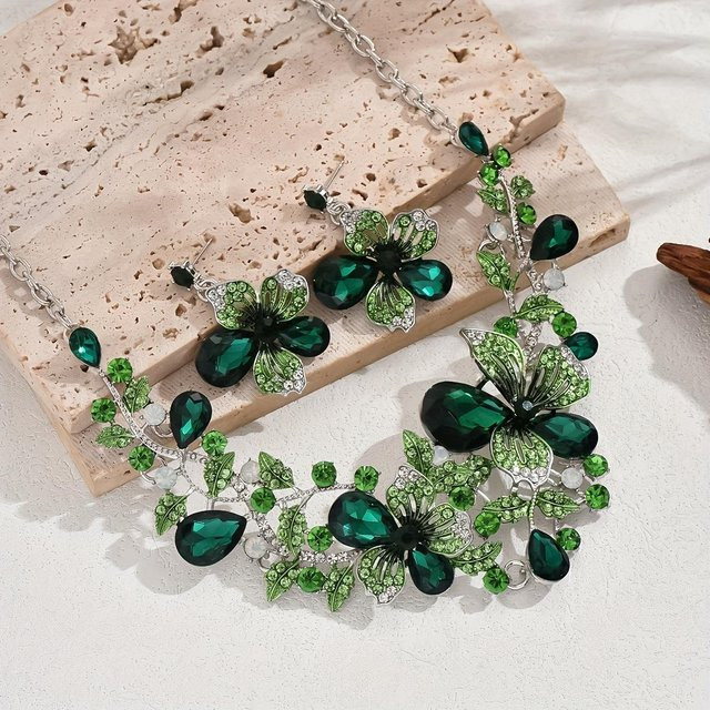 Lucky Star Jewelry Schmuck-Set, Halskette & Ohrringe, Zirkonia, Silber, Grün, Damen - Bild 1