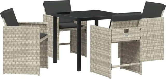 vidaXL 5-teiliges Garten-Ess-Set aus Poly Rattan in Hellgrau-Anthrazit mit Kissen und rechteckigem Tisch - Bild 1