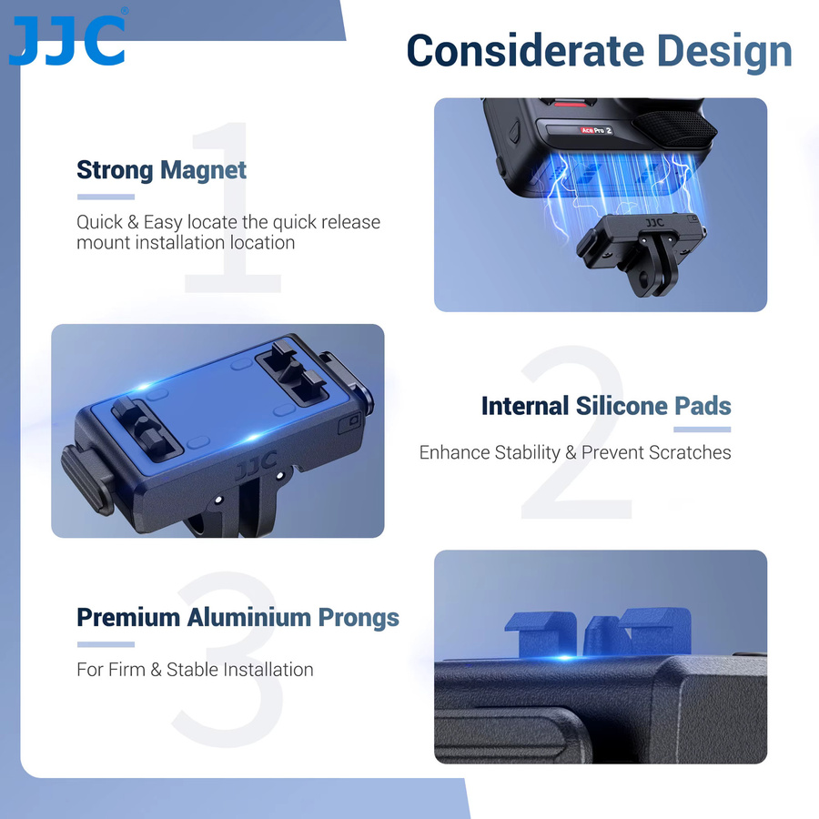 JJC Magnetische Schnellverschluss-Basishalterung für Insta360 Ace Pro, Ace Pro 2, X4, X3 und X5, Schwarz, Faltbare Halterung - Bild 5