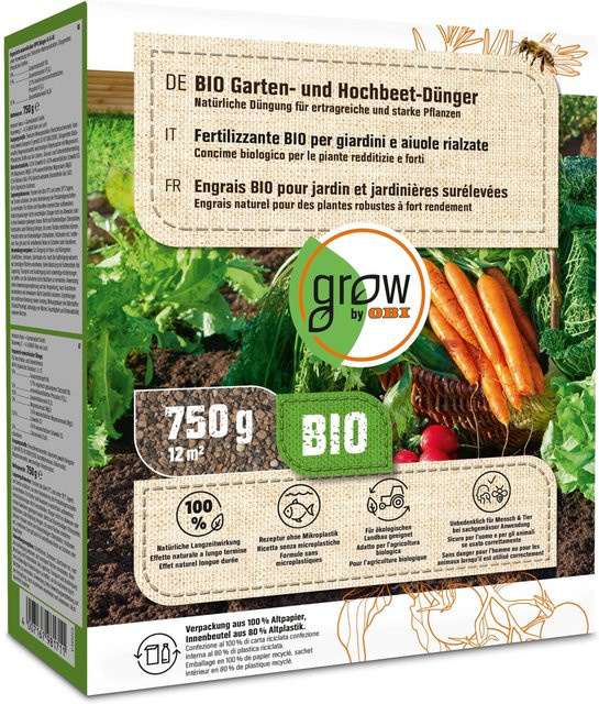 GROW by OBI BIO Garten- und Hochbeet-Dünger für Gemüse, slow-release, 750 g - Bild 1