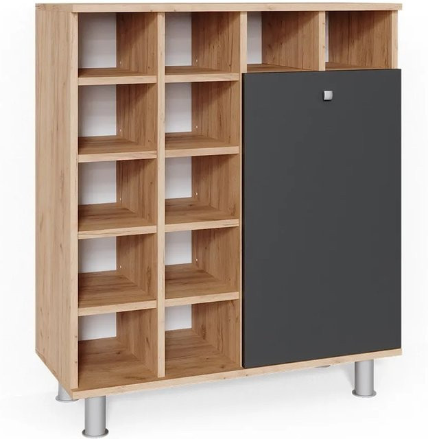 Vicco Wäscheschrank Fynn Badschrank mit Wäschekorb in Anthrazit und Eiche mit Goldakzenten - Bild 2