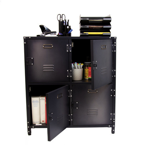 Rikta Vintage-Metallschrank aus Stahl in Schwarz mit 4 Türen im Industrial-Style, B/H/T: 75 x 82,5 x 35 cm - Bild 2