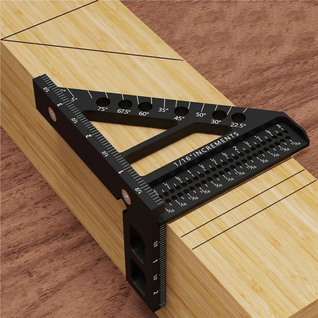 FNICEL Quadratischer Winkelmesser aus Aluminiumlegierung in Schwarz, 3D-Mehrwinkel-Messwerkzeug für Holzbearbeitung und präzises Layout, B/T/H: 112,0 x 85,0 x 0 cm - Bild 1