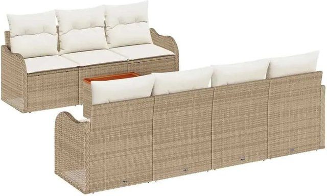 vidaXL Garten-Sofa-Set 8-teilig aus Poly-Rattan und pulverbeschichtetem Stahl in Beige und Weiß mit Tisch und Polstern - Bild 1