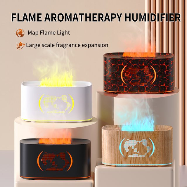 Aroma Diffusor und Luftbefeuchter mit buntem Farbverlauf und Flammen-Effekt, USB-betrieben, Weiß/Multicolor - Bild 1