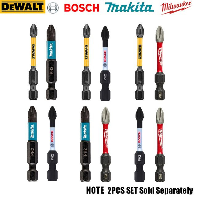 2-teiliges Schlagbits PH2 Set aus Stahl in Multicolor, Länge: 50 mm und 57 mm - Bild 1