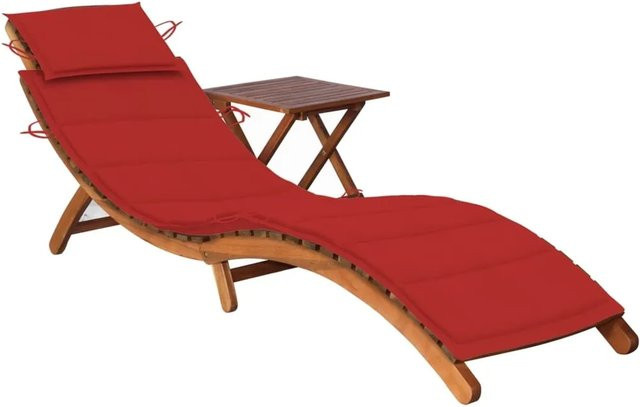 vidaXL Sonnenliege aus Akazien-Massivholz mit Tisch und roter Auflage - Bild 1