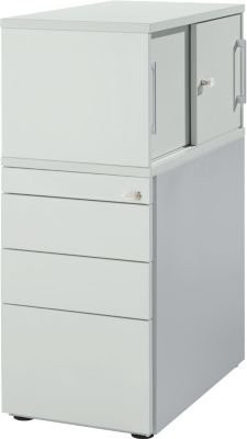 Schäfer Shop Genius Standcontainer mit Aufsatzschrank, Schiebetüren, abschließbar, lichtgrau - Bild 1