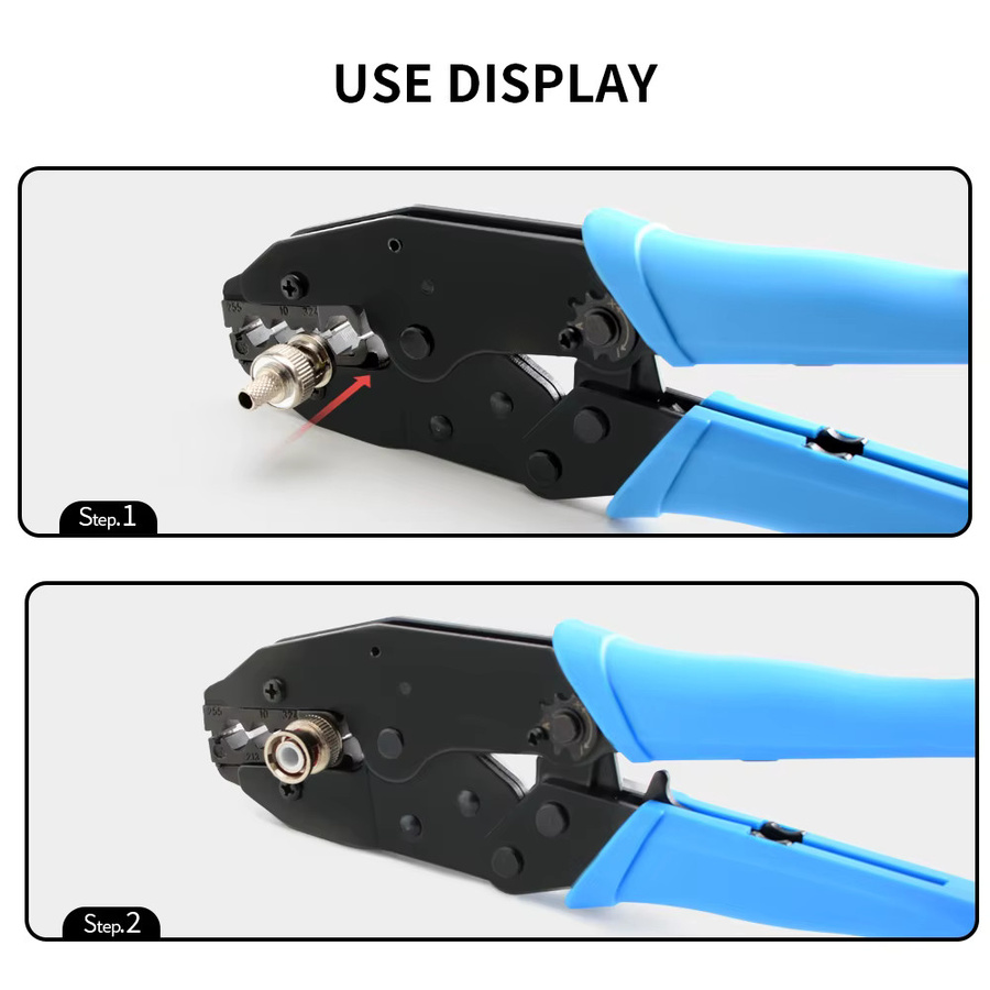 Koaxialkabel-Crimpzange aus Kohlenstoffstahl für SMA/BNC RG6, RG11, RG58, RG59, RG62 in Blau - Bild 4