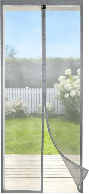 Sekey Fliegengitter für Balkontüren mit Magnetverschluss ohne Bohren, Insektenschutzgitter für Terrassentüren, B/H: 100 x 210 cm, Schwarz/Grau - Bild 1