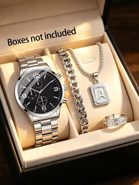 CMK Schmuck-Set, Herren, Quarzuhr, Digitaluhr, Edelstahl, Silber, Schwarz - Bild 1