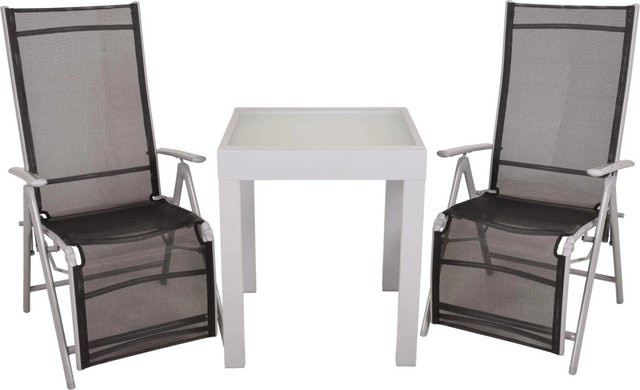 DELUKE Garten-Sitzgruppe LARA 3-teilig in Schwarz und Grau mit ausziehbarer Tischplatte aus Temperglas und Kunststoffgewebe für Garten, Terrasse oder Balkon - Bild 1