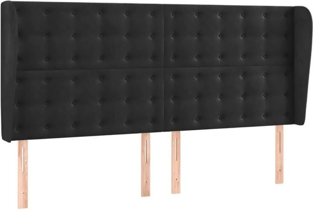vidaXL Kopfteil mit Ohren in Schwarz aus Samt, B/T/H: 163 x 23 x 118/128 cm - Bild 1