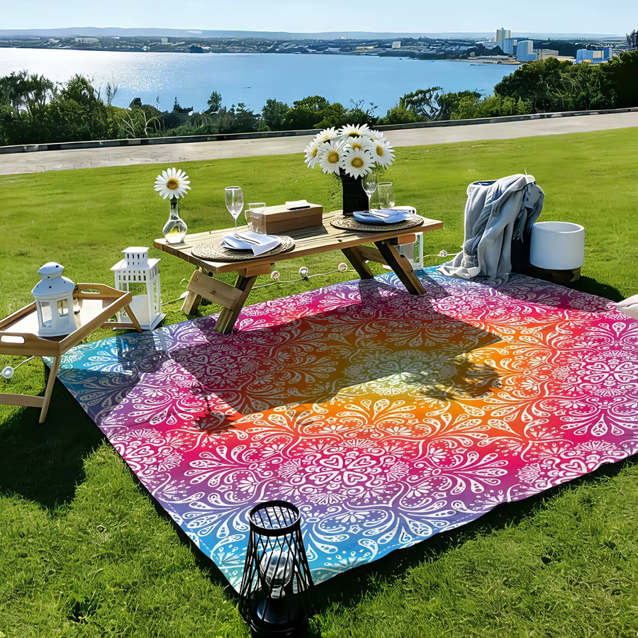 VIKAMA Strandmatte mit Regenbogen-Farbverlauf und Mandala-Muster, sanddicht und faltbar, Multicolour - Bild 3