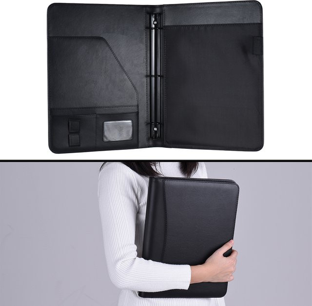 Multifunktionale Geschäftsmappe Organizer aus PU-Leder in Schwarz für A4 Dokumente mit Visitenkartenhalter und Notizblock - Bild 1