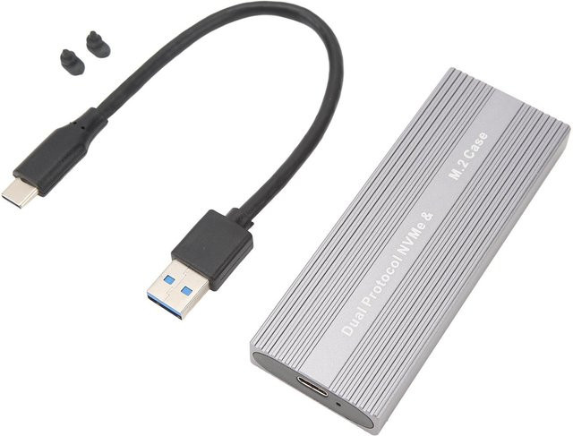 KONNWEI M.2 SSD Gehäuse mit USB-C Anschluss, 10Gbps UASP, NVMe PCIe NGFF SATA kompatibel, Silber - Bild 1