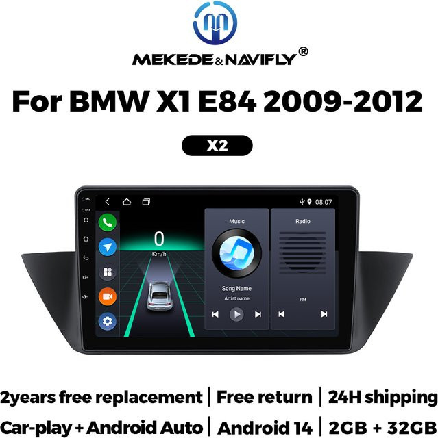 MEKEDE Android 14 Autoradio für BMW X1 E84 2009-2012 mit GPS, Carplay und Multimedia-Videoplayer, Schwarz - Bild 1