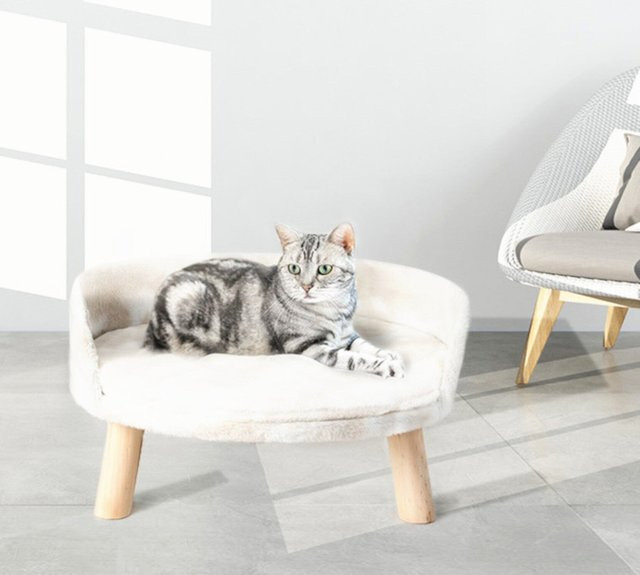 TPFLiving Tiersofa für Hunde und Katzen in Weiss mit Holzfüssen - Bild 1