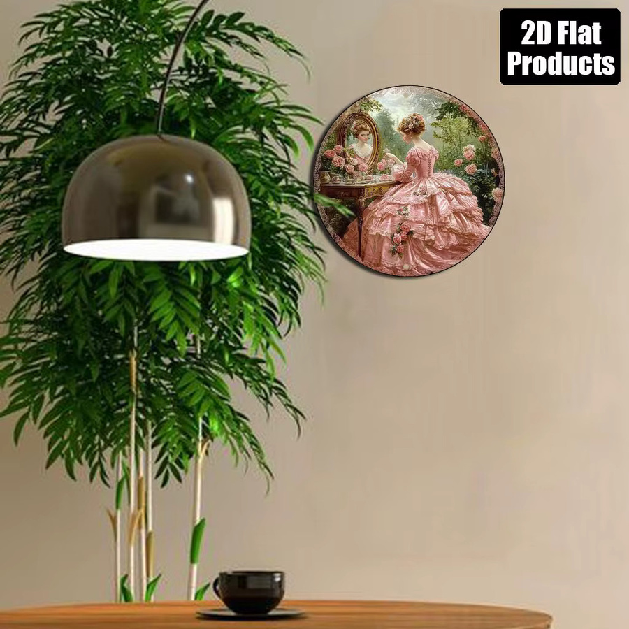 Potdemiel Runde Aluminium-Wandkunst im Vintage-Stil mit viktorianischem Mädchen und Blumen-Motiv, Durchmesser: 20,3 cm - Bild 5