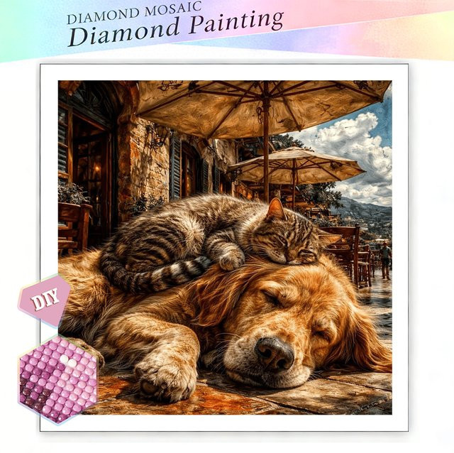 EverShine DIY Diamantmalerei Katze und Hund mit runden Steinen als 5D Mosaik Stickerei in Multicolour zur modernen Heimdekoration B/B/H: 20 x 20 x 20 cm - Bild 1