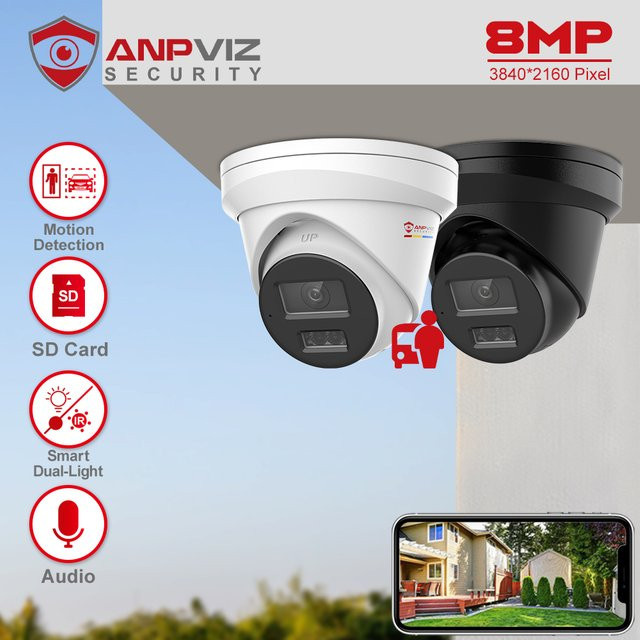 Anpviz 8MP PoE IP Revolver Kamera für Außenbereiche mit Dual-Light ColorVu Technologie, Smart Mensch- und Autoerkennung, IP67 Schutzklasse, Weiß - Bild 1