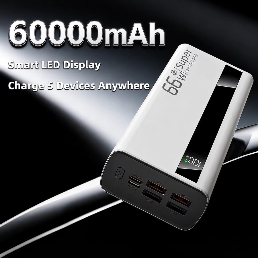 YVOER Powerbank 60000mAh mit 66W Superschnellladefunktion in Schwarz, kompatibel mit Android und iOS - Bild 2