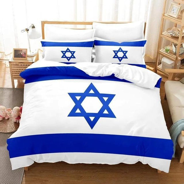Bettwäsche-Set Israel Flagge mit 3D-Druck, 1 Bettbezug und 2 Kissenbezügen, Multicolor und Weiß, B/H: 135 x 200 cm - Bild 1