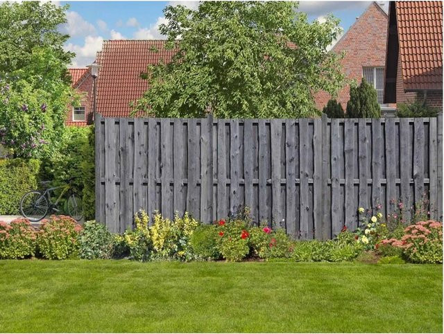 Woodtex Natura Bohlen-Zaun DIY-Bausatz aus Holz in Grau, Höhe: 180 cm - Bild 1