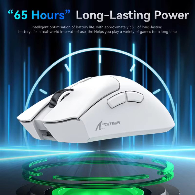 Attack Shark R1 Kabellose Gaming-Maus in Weiß mit 18000 DPI und PAW3311 Sensor, Tri-Mode-Verbindung und Makro-Programmierbarkeit für deinen PC - Bild 2
